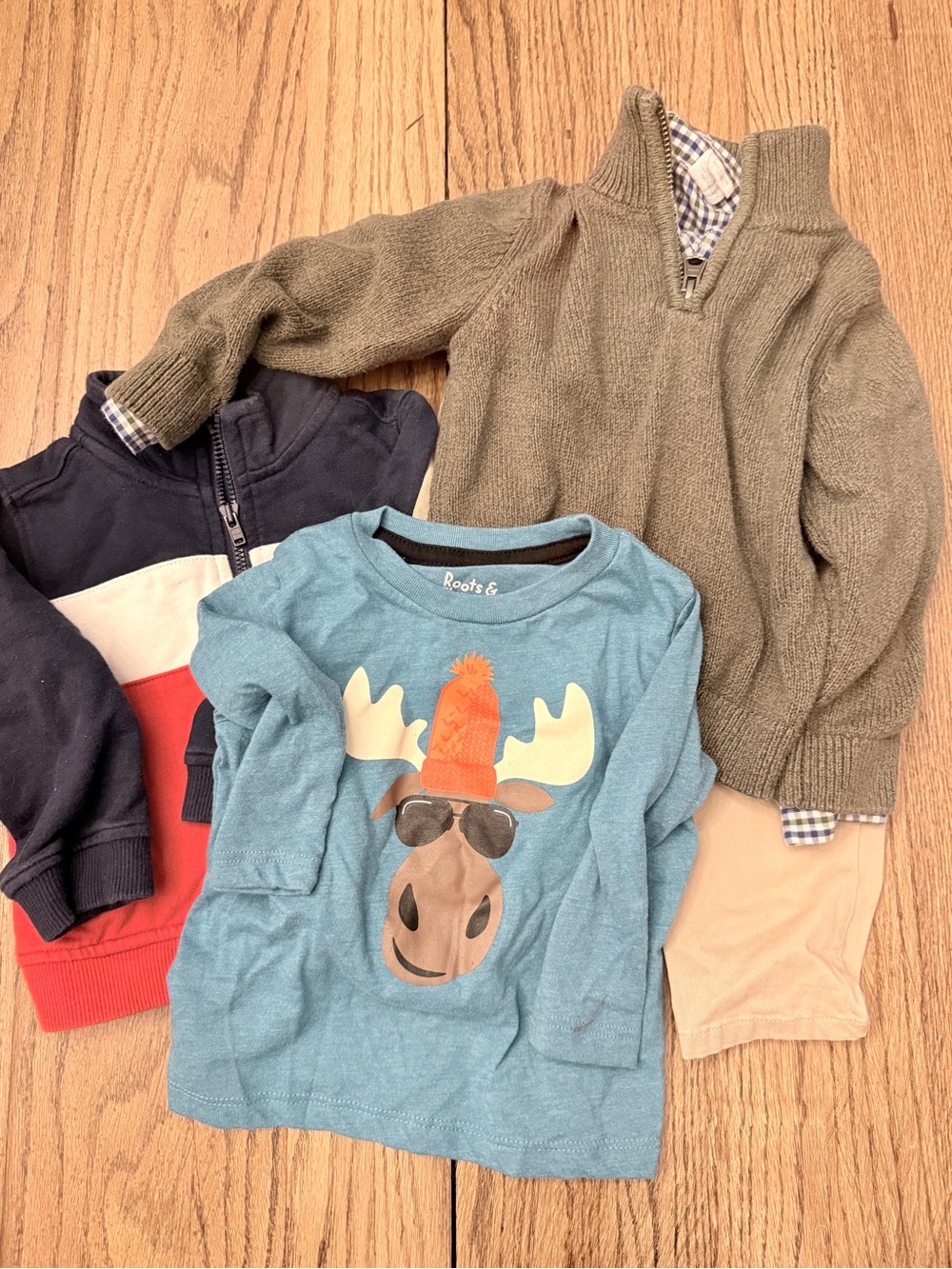 5 pc Infant Boy 12-18 month lot.  Starting Out 3pc set Moose & Striped Shirts W